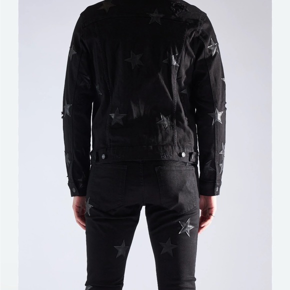 Black Denim Jacket by Embellish black distressed with stars size XL XLarge - Picture 6 of 12